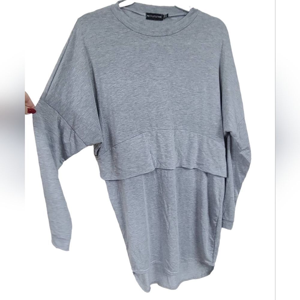PrettyLittleThing Grey Long Sleeve Jersey Layer T Shirt Dress Size 2 Oversized - Picture 5 of 11